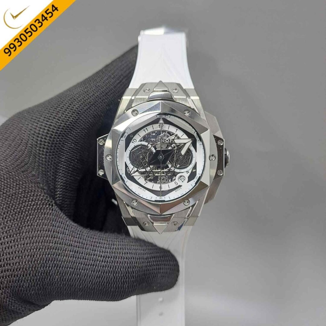 Hublot Big Bang UNICO Sang Bleu II 45mm Silver White Dial White Rubber Strap Swiss Watch