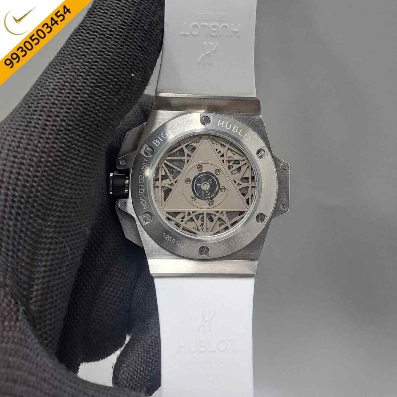 Hublot Big Bang UNICO Sang Bleu II 45mm Silver White Dial White Rubber Strap Swiss Watch - Image 4