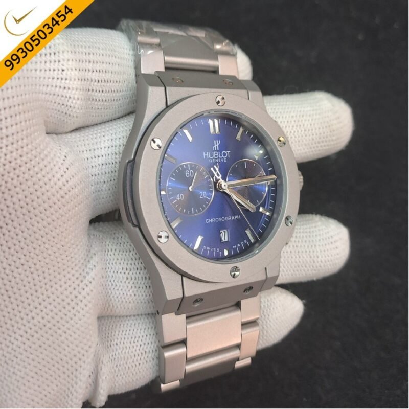 Hublot Classic Fusion Chronograph Silver Blue Dial Watch - Image 3