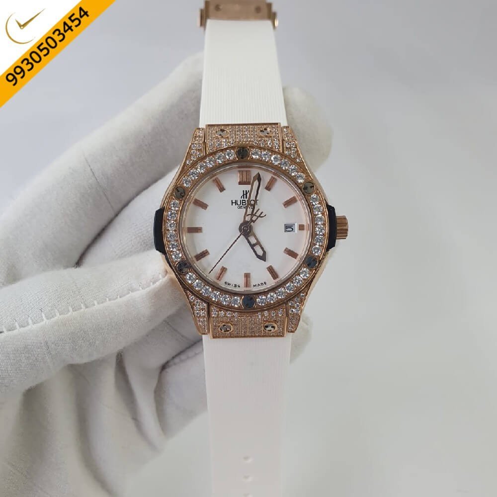 Hublot Classic Fusion Diamond Bezel White Rubber Strap Swiss Watch