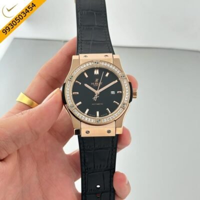 Hublot Classic Fusion Diamond Black Dial Black Leather Strap Swiss Watch