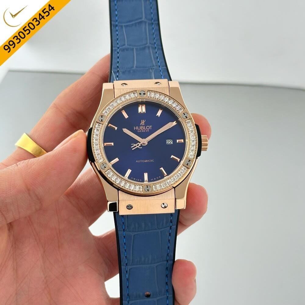 Hublot Classic Fusion Diamond Blue Dial Blue Leather Strap Swiss Watch