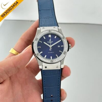 Hublot Classic Fusion Diamond Blue Dial Blue Leather Strap Swiss Watch