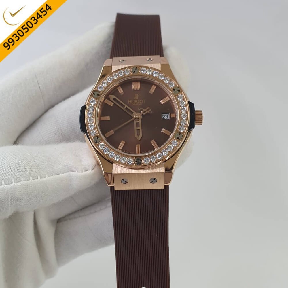Hublot Classic Fusion Diamond Brown Rubber Strap Swiss Watch