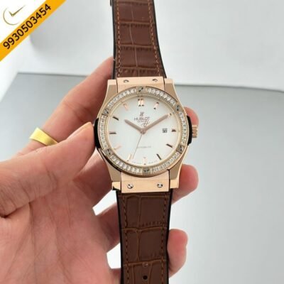 Hublot Classic Fusion Diamond White Dial Brown Leather Strap Swiss Watch