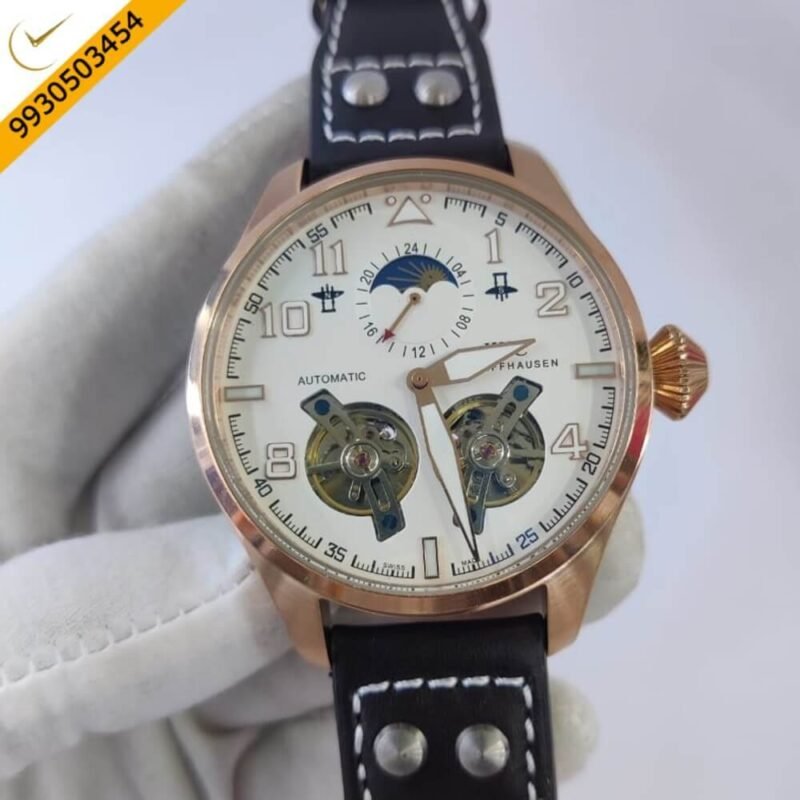 I W C Big Pilot Double Tourbillon Rose Gold White Dial Swiss Automatic Watch