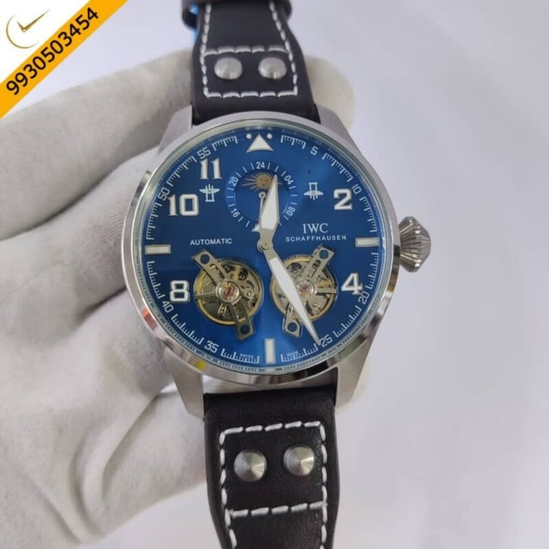I W C Big Pilot Double Tourbillon Silver Blue Dial Swiss Automatic Watch