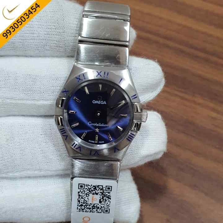 Omega Constellation Full Silver Stick Marker Blue Dial Watch