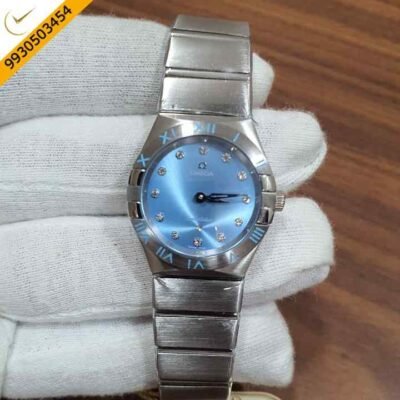 Omega Constellation Full Silver Diamond Marker Sky Blue Dial Watch