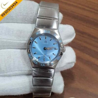Omega Constellation Full Silver Stick Marker Sky Blue Dial Watch