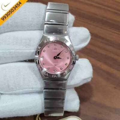 Omega Constellation Full Silver Diamond Marker Pink Dial Watch