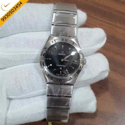 Omega Constellation Full Silver Stick Marker Black Dial Watch