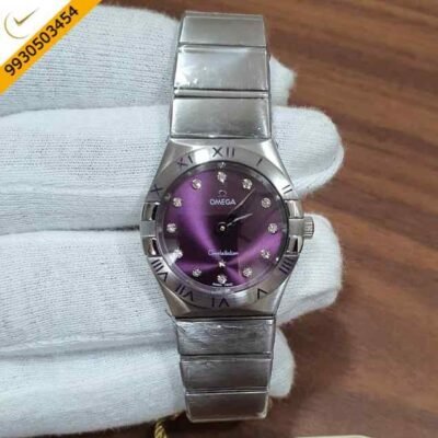 Omega Constellation Full Silver Diamond Marker Purple Dial Watch