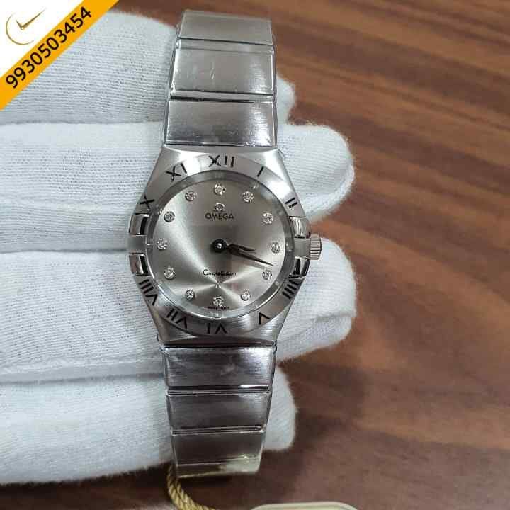 Omega Constellation Full Silver Diamond Marker Grey Dial Watch