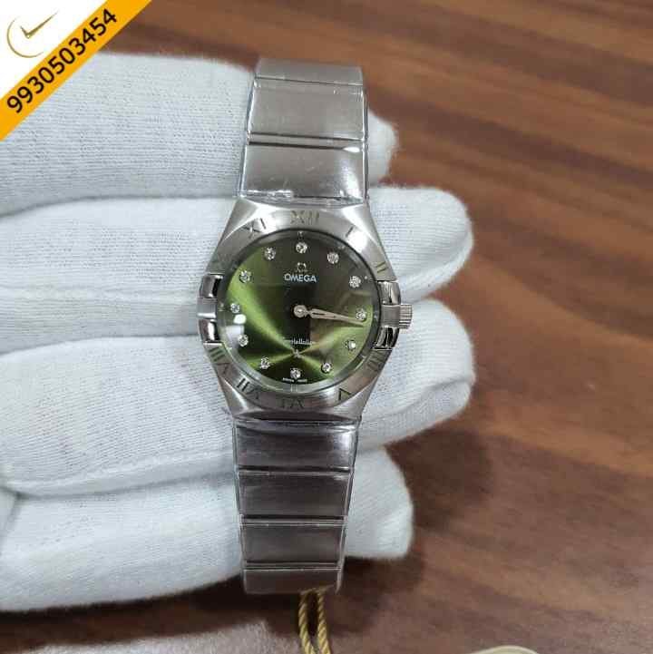 Omega Constellation Full Silver Diamond Marker Green Dial Watch