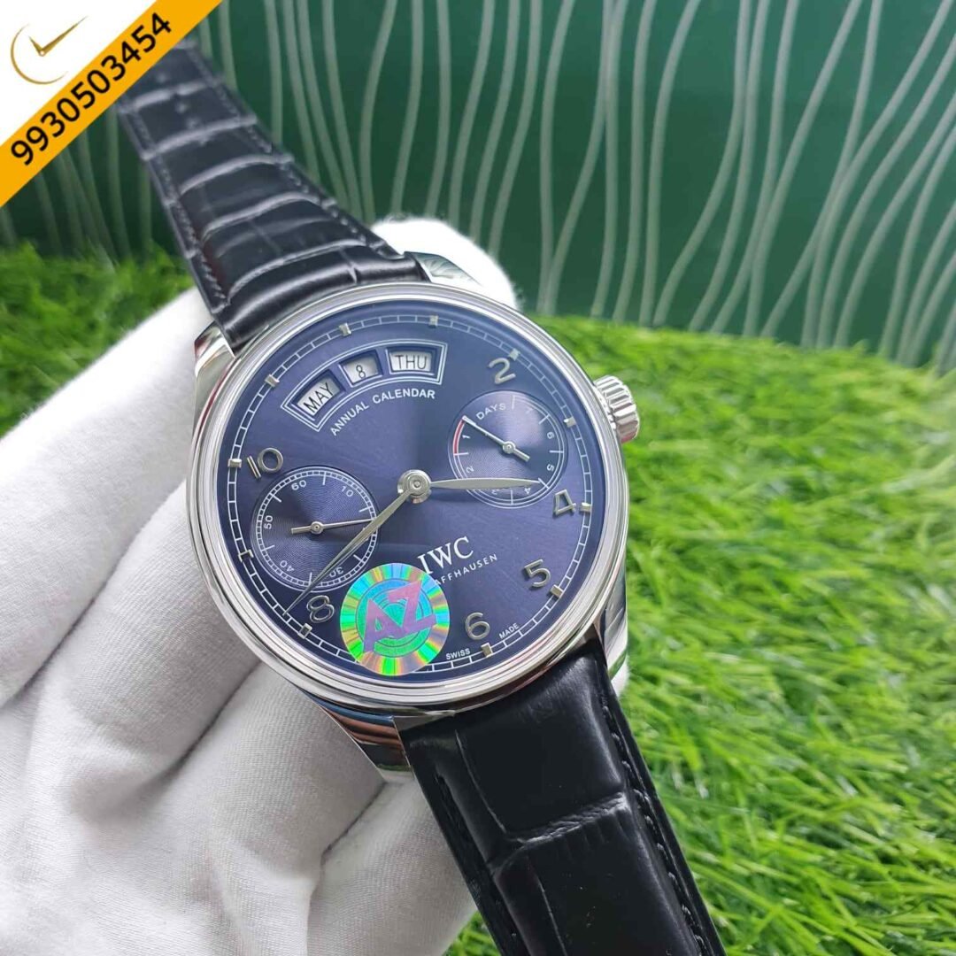 IWC Portugieser Annual Calendar Silver Blue Swiss ETA 7750 Valjoux Automatic Movement Watch