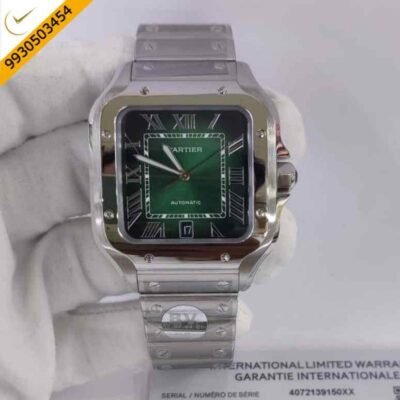 Cartier Santos 100 Steel Green Dial Full Sliver Swiss Automatic Watch