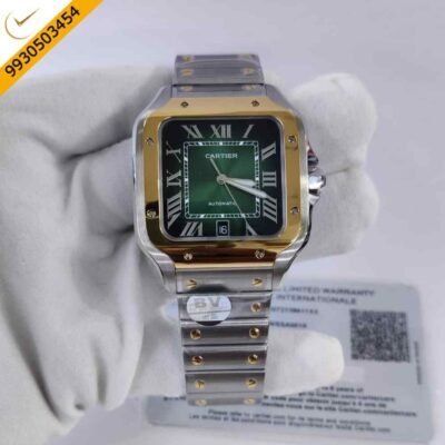 Cartier Santos 100 Dual Tone Green Dial Swiss ETA Automatic Watch