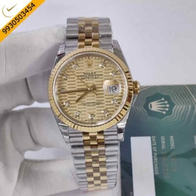 Rolex Oyster Perpetual Date Just Dual Tone Gold Motif Dial Swiss ETA Automatic Movement Watch