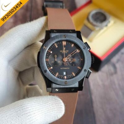 Hublot Classic Fusion Chronograph Black Dial Brown Rubber Strap Watch