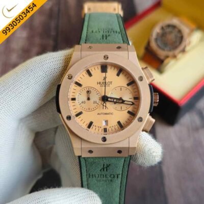 Hublot Classic Fusion Chronograph Rose Gold Dial Green Leather Strap Watch