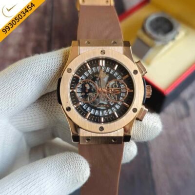 Hublot Classic Fussion Chronograph Steel Brown Rubber Strap Watch