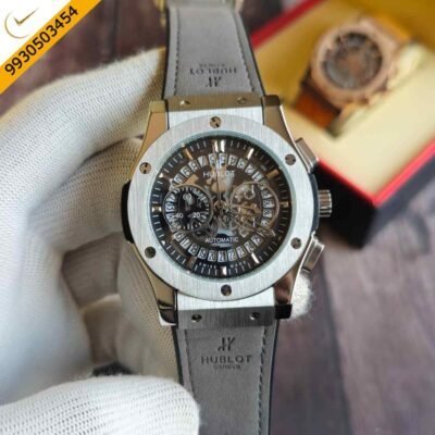 Hublot Classic Fussion Chronograph Steel Grey Leather Strap Watch