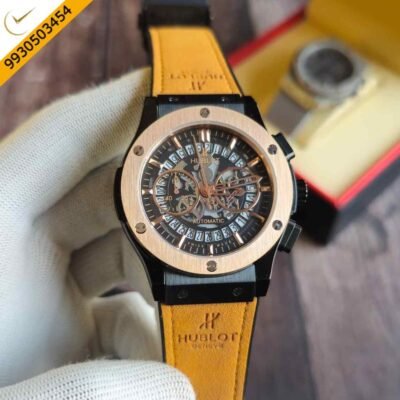 Hublot Classic Fussion Chronograph Steel Gold Leather Strap Watch