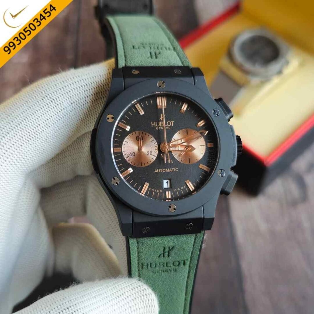 Hublot Classic Fusion Chronograph Black Dial Green Leather Strap Watch