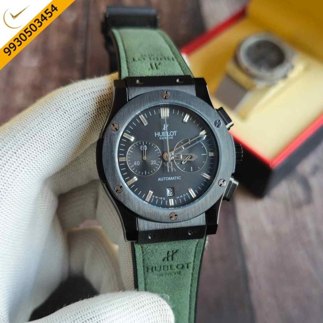 Hublot Classic Fusion Chronograph Grey Dial Green Leather Strap Watch
