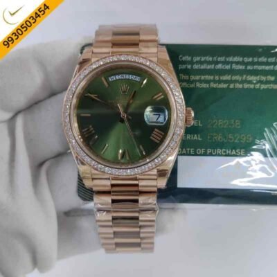 Rolex DayDate Diamond Bezel Green Dial Swiss ETA Automatic Movement Watch