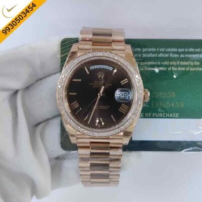 Rolex DayDate Diamond Bezel Brown Dial Swiss ETA Automatic Movement Watch