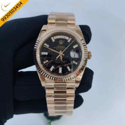 Rolex DayDate President Rose Gold Black Eisenkiesel Dial Swiss ETA Automatic Movement Watch