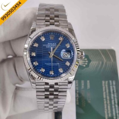 Rolex DateJust Blue Diamond Dial Fluted Bezel Jubilee Swiss ETA Automatic Movement Watch