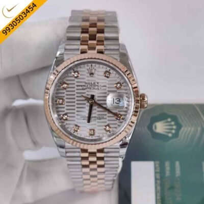 Rolex Oyster Perpetual Date Just Dual Tone White Motif Dial Swiss ETA Automatic Movement Watch