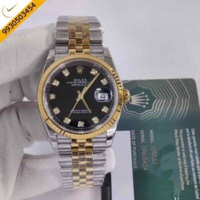 Rolex Oyster Perpetual Date Just Dual Tone Black Dial Diamond Marker Swiss ETA Automatic Movement Watch
