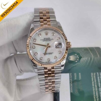 Rolex Oyster Perpetual Date Just Dual Tone White Dial Diamond Marker Swiss ETA Automatic Movement Watch