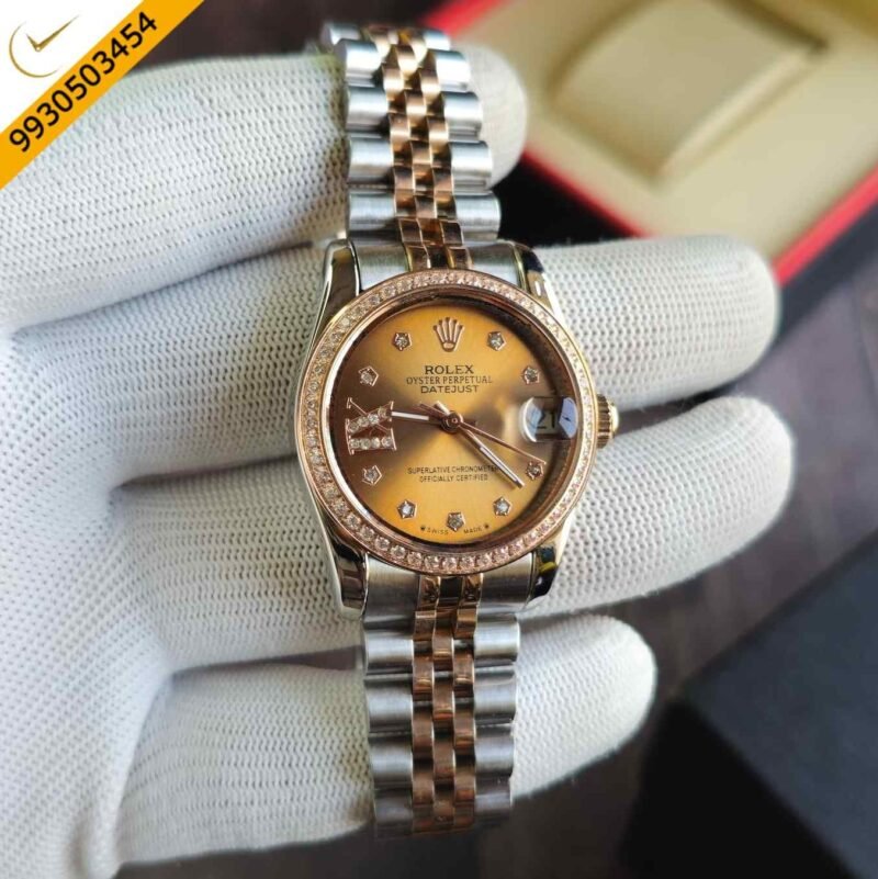 Rolex Date-Just Diamond Bazel Dual Tone Yellow Dial Swiss Automatic Watch