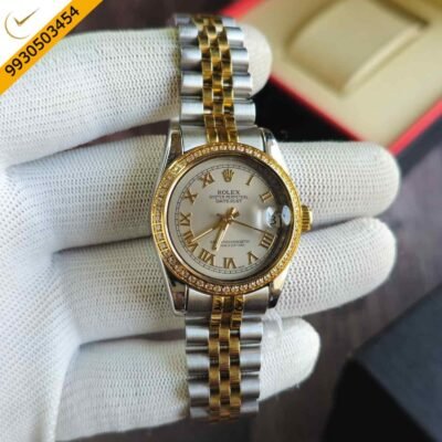Rolex Date-Just Diamond Bazel Dual Tone Grey Dial Swiss Automatic Watch