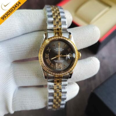Rolex Date-Just Diamond Bazel Dual Tone Grey Dial Swiss Automatic Watch