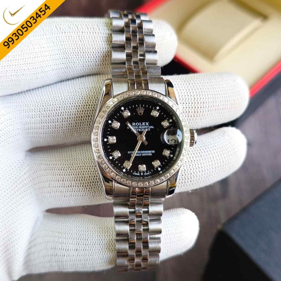 Rolex Date-Just Diamond Bazel Silver Black Dial Swiss Automatic Watch