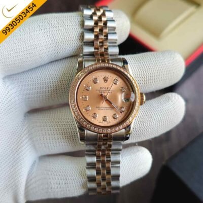 Rolex Date-Just Diamond Bazel Dual Tone Rose Gold Dial Swiss Automatic Watch
