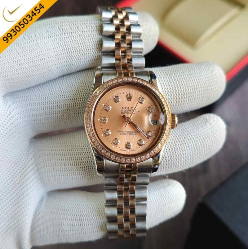 Rolex Date-Just Diamond Bazel Dual Tone Rose Gold Dial Swiss Automatic Watch