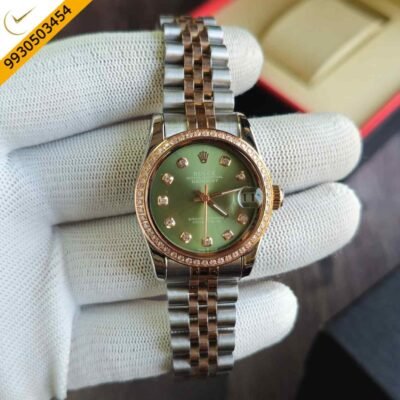Rolex Date-Just Diamond Bazel Dual Tone Green Dial Swiss Automatic Watch
