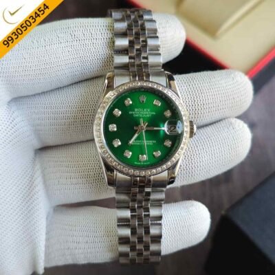 Rolex Date-Just Diamond Bazel Silver Green Dial Swiss Automatic Watch