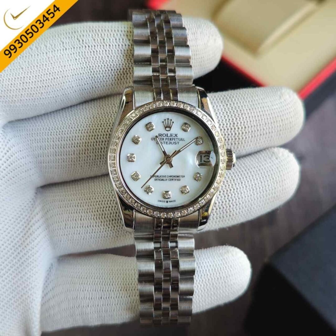 Rolex Date-Just Diamond Bazel Silver White Dial Swiss Automatic Watch