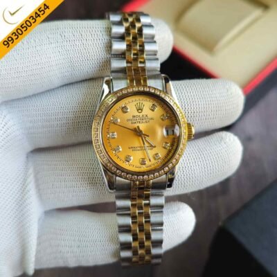 Rolex Date-Just Diamond Bazel Dual Tone Golden Dial Swiss Automatic Watch