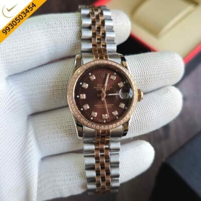 Rolex Date-Just Diamond Bazel Dual Tone Brown Dial Swiss Automatic Watch
