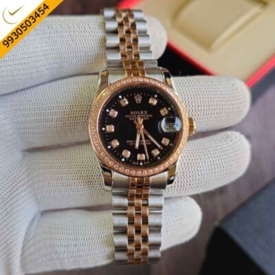 Rolex Date-Just Diamond Bazel Dual Tone Black Dial Swiss Automatic Watch