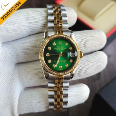 Rolex Date-Just Diamond Bazel Dual Tone Green Dial Swiss Automatic Watch
